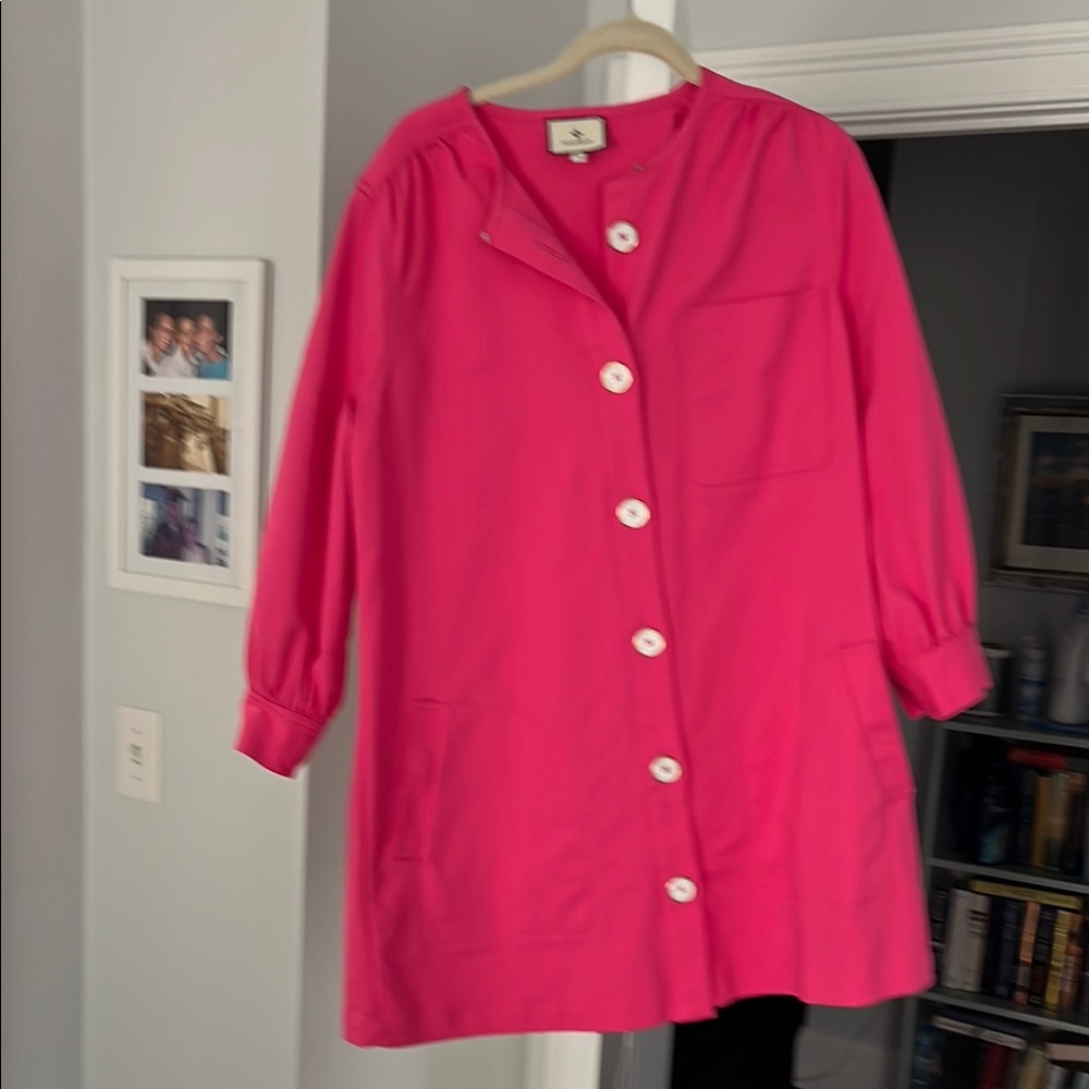 Vibrant Pink Button-Up Blake Dress with White Accents